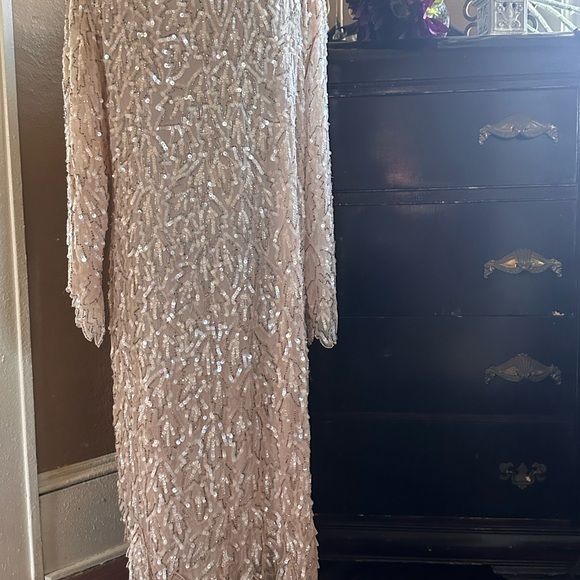 Light Pink Vintage 100% Silk Sequin Dress - Picture 4 of 6